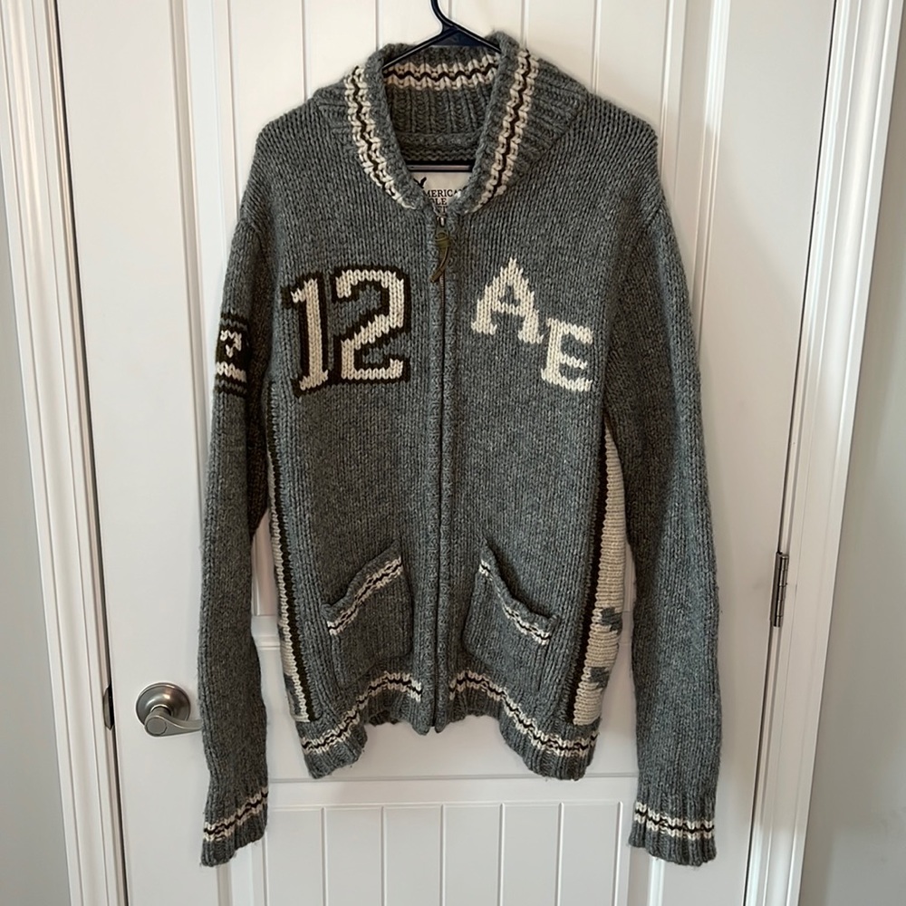 American Eagle Full Zip 100% Wool Men’s Sweater